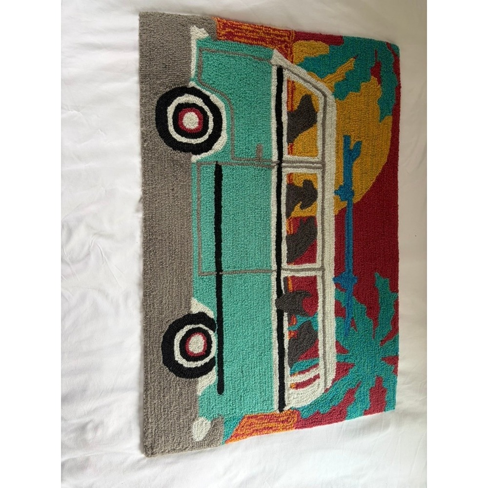 Handmade Punch Needle Rug Retro Surf Van Beach Sunset Tufted Wall Hanging Decor